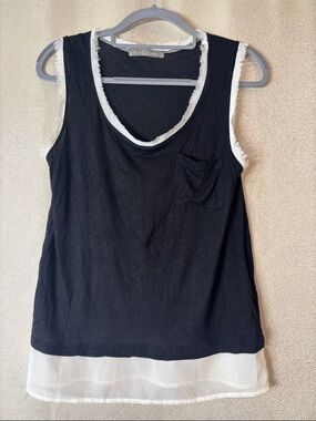 finn & clover Black Tank with White Trim and Sheer Hem 0205